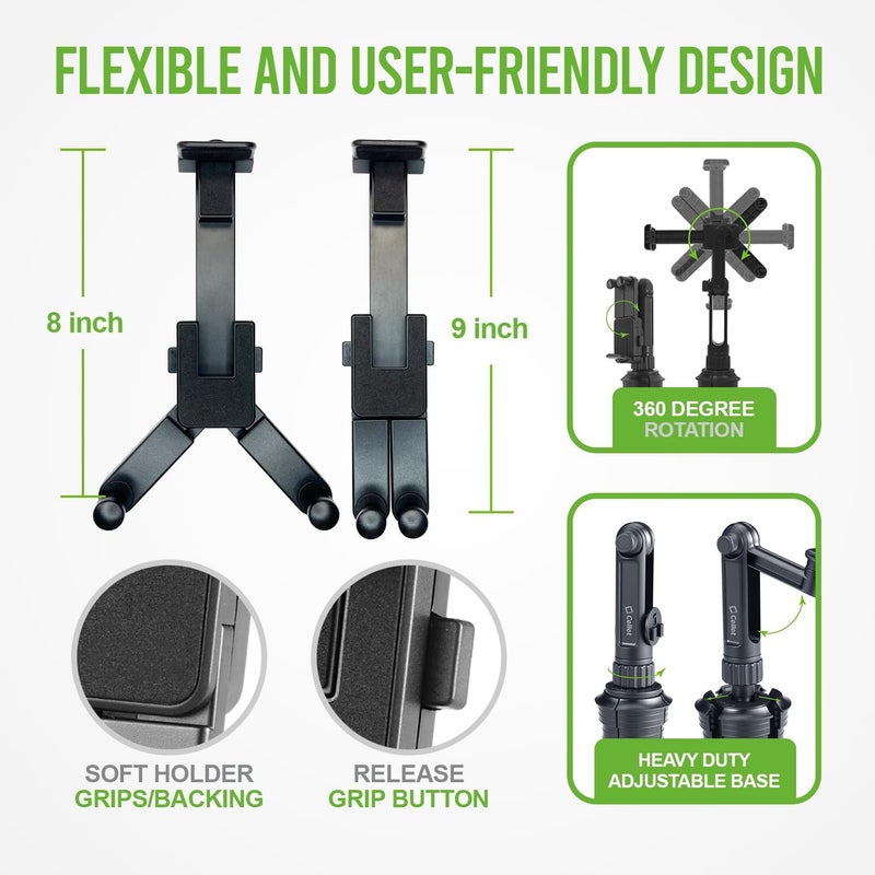 cellet Cup Holder Tablet Mount, Car Cradle Holder Compatible for All iPad, Pro, Air, Mini Samsung Galaxy Tablet, Amazon Fire Microsoft Surface - Image 5